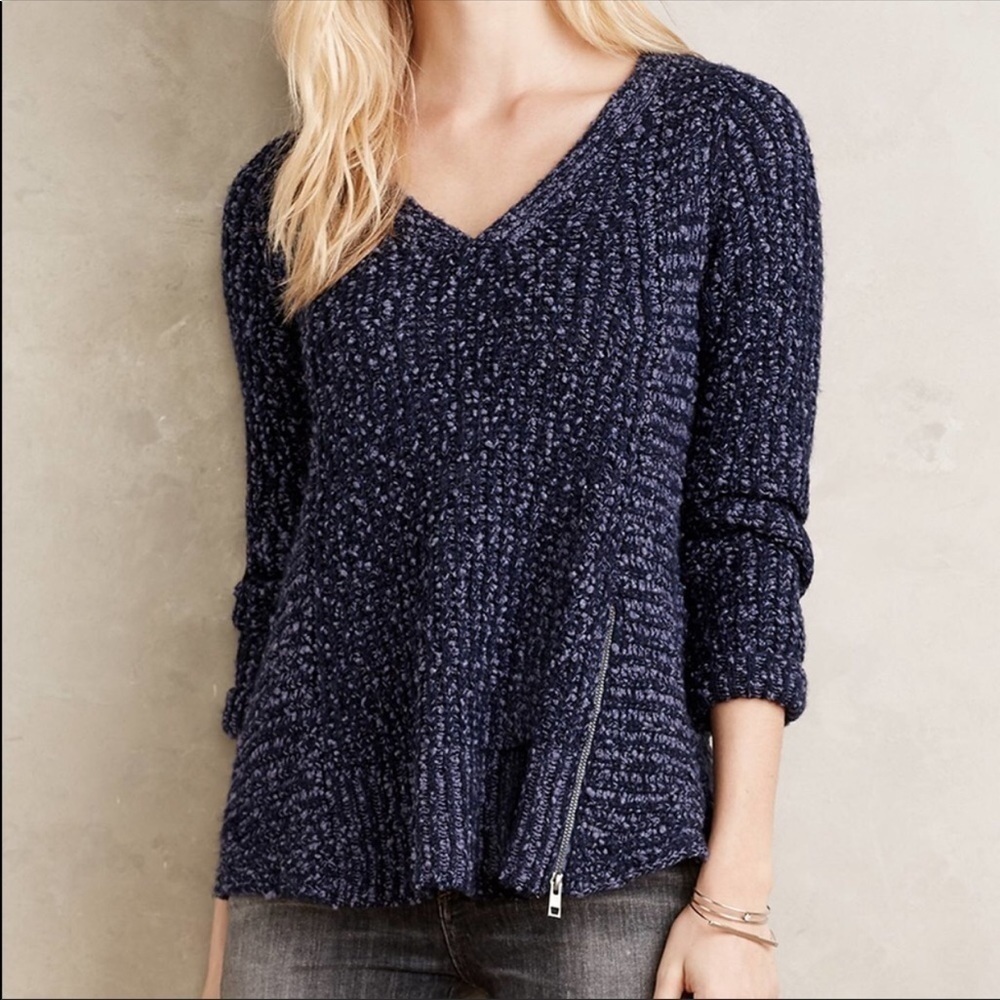 Anthropologie MOTH Knit Wool Blend Zipper Chunky Sweater Small